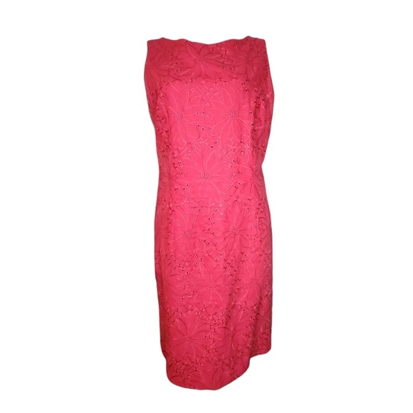 dressbarn Dresses & Skirts - Dressbarn Dress Womens Size 14 Pink Linen Blend Eyelet Floral Sleeveless Zip Up